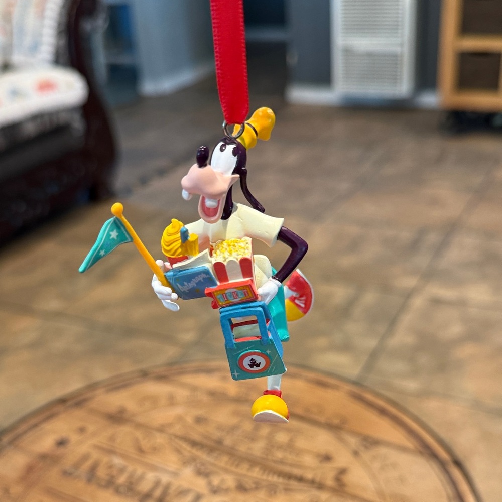 Disney Goofy Popcorn Cart Ornament in Teal, Yellow, Red, White